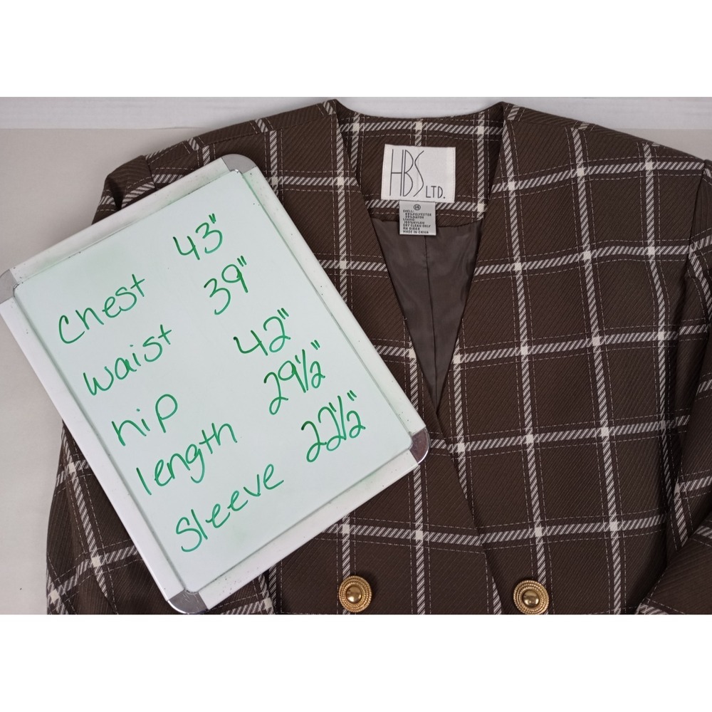 HBS LTD. Women's 14 Brown‎ White Plaid Blazer Jacket - Picture 8 of 13